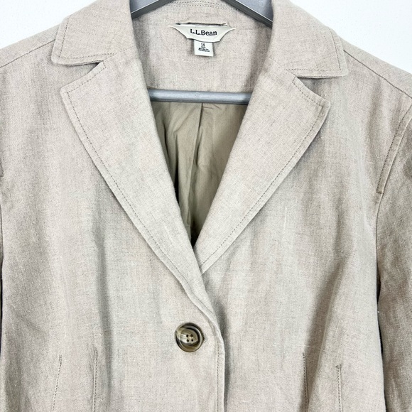 L.L. bean linen blazer size 14 oatmeal color - Picture 3 of 11